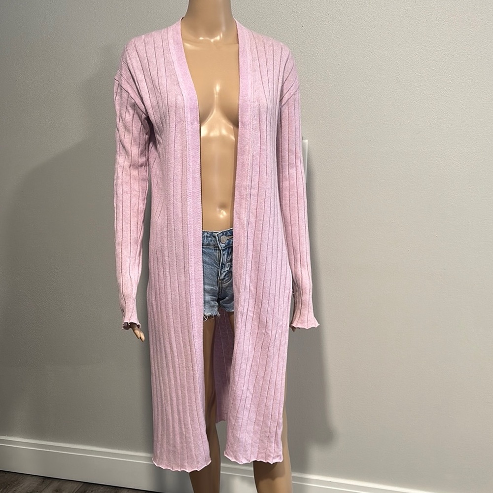 Free People Purple Ribbed Long Cardigan